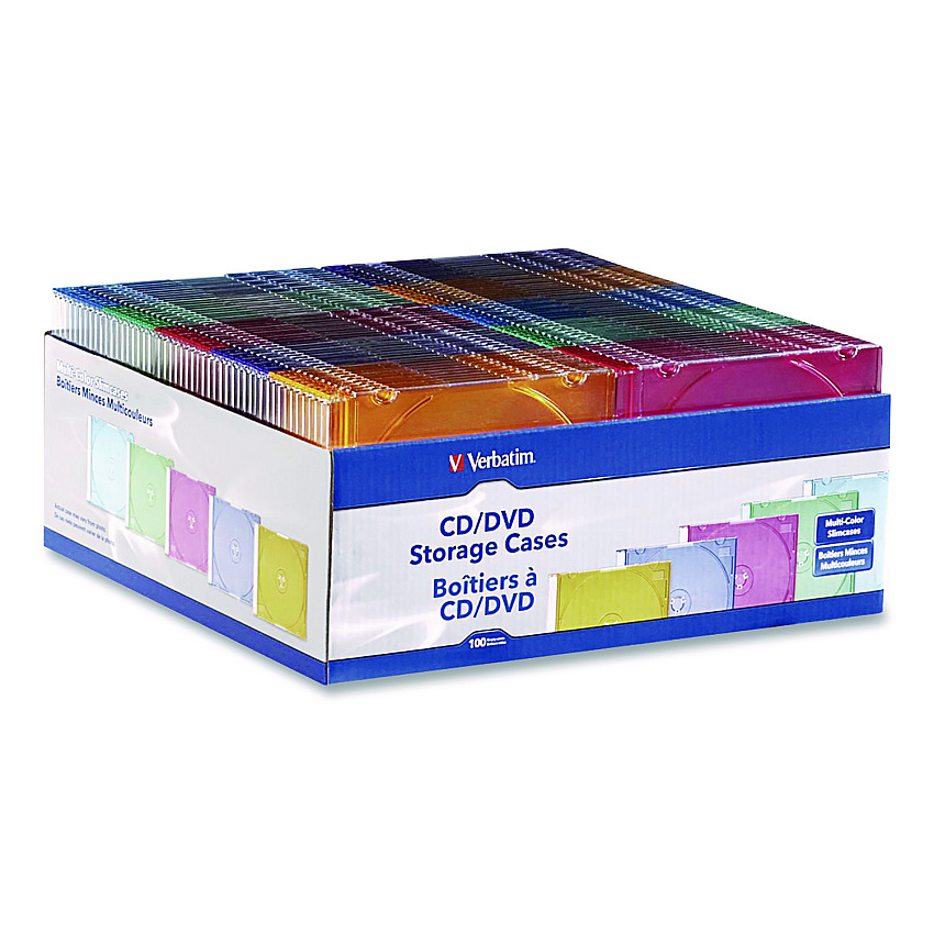 Verbatim Slim Cases, CD/DVD, Assorted Colors, 100/Pack (97836)