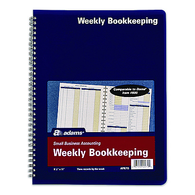 Adams Weekly Bookkeeping Ledger, Columns Vary By Section, Royal Blue Cover, 11 x 8.5 Sheets, 56 Sheets/Book (AFR70)