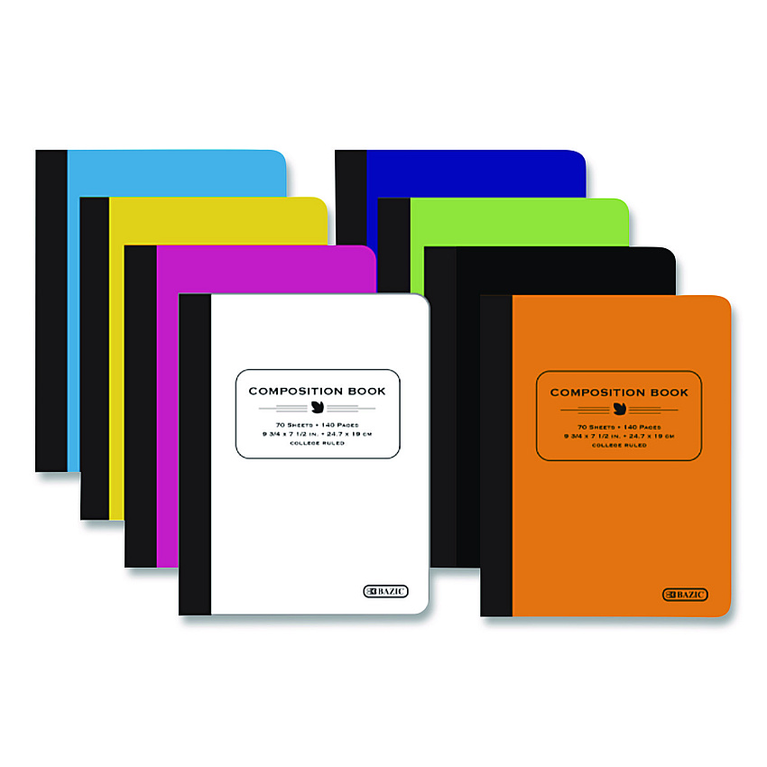BAZIC Poly Cover Composition Books, Medium/College Rule, Randomly Assorted Cover Color, (70) 9.75 x 7 Sheets (5089)