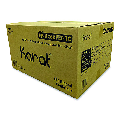 Karat PET Plastic Hinged Container, 6 x 6 x 3.3, Clear, Plastic, 500/Carton (FPHC66PET1C)