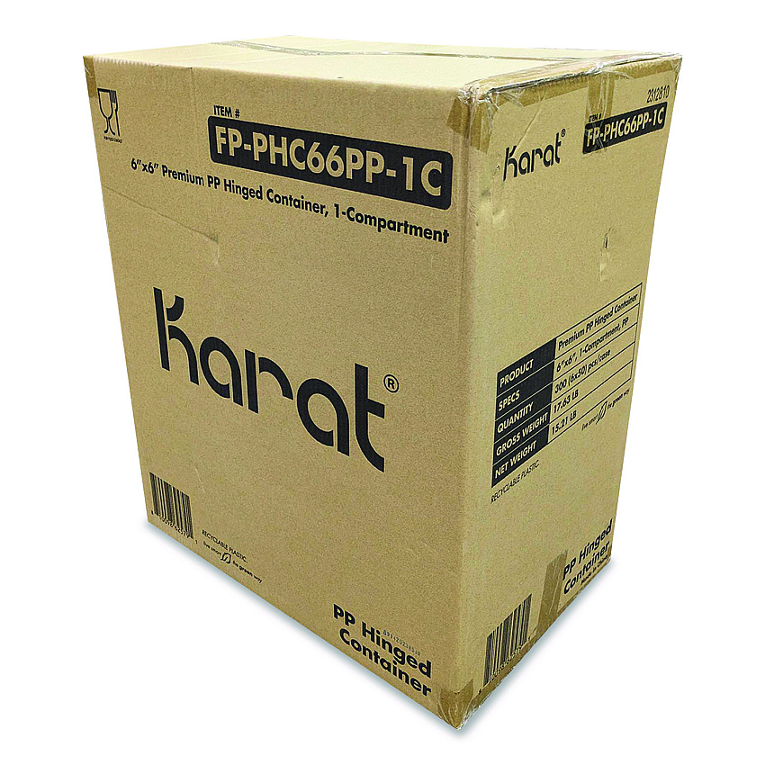 Karat Polypropylene Plastic Hinged Container, 6 x 6 x 3, Black/Clear, Plastic, 50/Pack, 6 Packs/Carton (FPPHC66PP1C)