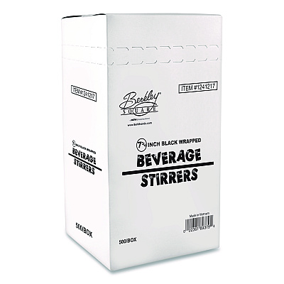 Berkley Square Wrapped Polypropylene Stirrers, 7.75", Black, 500/Box (BEP89378)