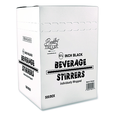 Berkley Square Wrapped Polypropylene Stirrers, 5.5", Black, 500/Box (BEP90209)