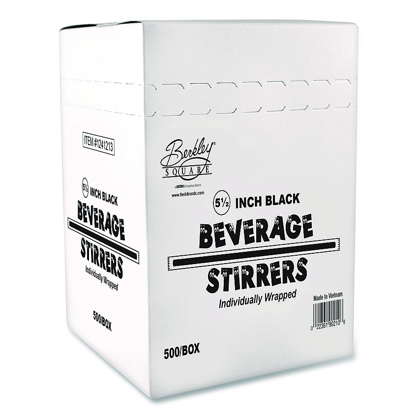 Berkley Square Wrapped Polypropylene Stirrers, 5.5", Black, 500/Box (BEP90209)