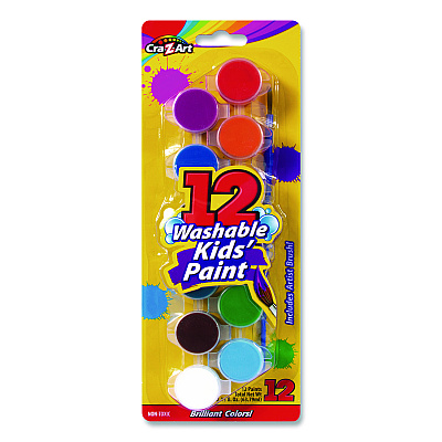 Cra-Z-Art Washable Kids' Paint Set, with Artist Brush, 12 Assorted Colors/Pack (1062824)