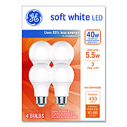 GE Classic LED SW Non-Dim A19 Light Bulb, 5.5 W, Soft White, 4/Pack (93131062)