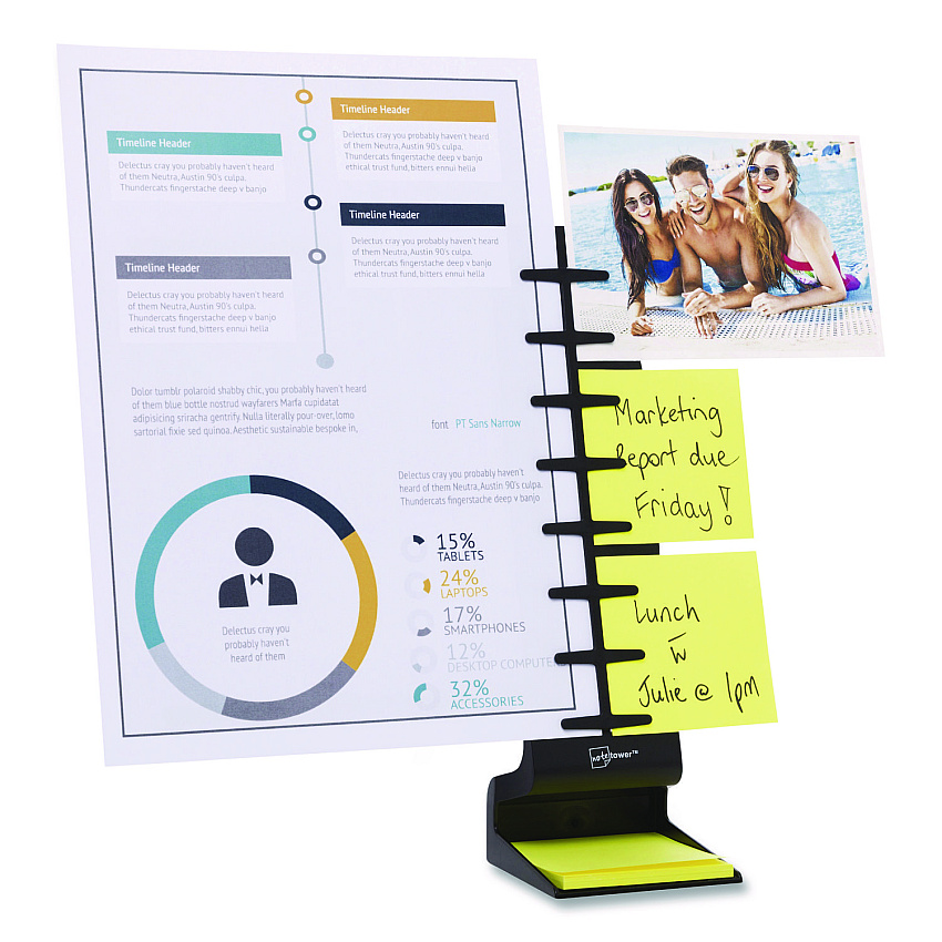 NoteTower Desktop Pro Plastic Document Stand Bar, 2 Sheet Capacity, Plastic, Black (NTR3001)