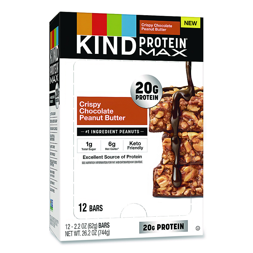 KIND Protein MAX Bar, Crispy Chocolate Peanut Butter, 2.2 oz Bar, 12/Box (PHW43470)
