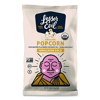 LesserEvil Snack Organic Himalayan Gold Popcorn, 0.88 oz Bag, 18/Carton (LSN00691)