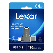 Lexar JumpDrive D400 USB 3.1 Flash Drive, 64 GB, Titanium (LJDD40064GB)