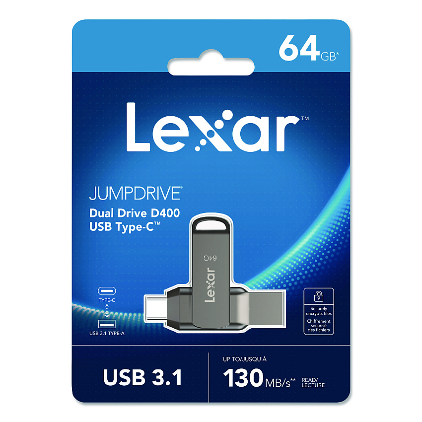 Lexar JumpDrive D400 USB 3.1 Flash Drive, 64 GB, Titanium (LJDD40064GB)