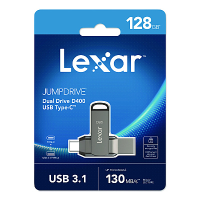 Lexar JumpDrive D400 USB 3.1 Flash Drive, 128 GB, Titanium (LJDD400128GB)