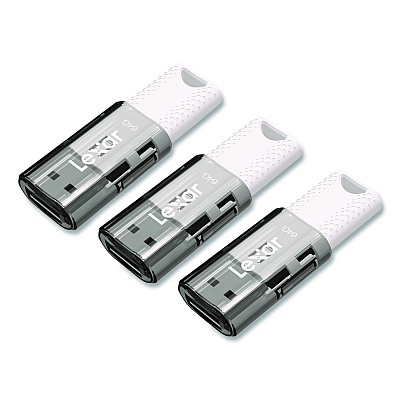 Lexar JumpDrive S60 USB 2.0 Flash Drive, 64 GB, Gray/White, 3/Pack (LJDS6064GB3N)