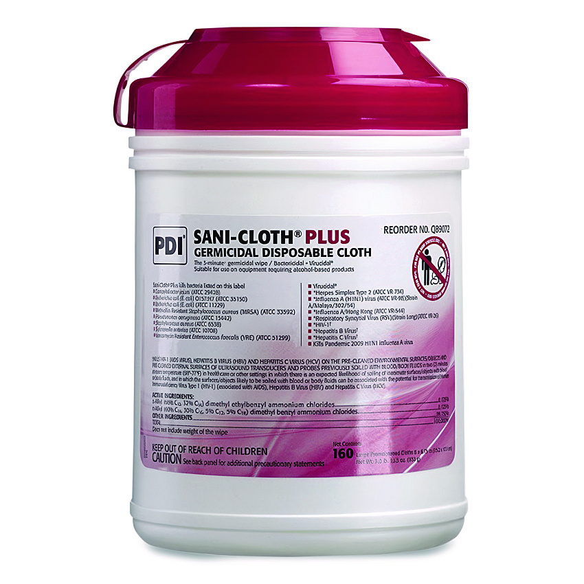 Sani Professional PDI San-Cloth Plus Germicidal Disposable Cloth, 6 x 6.75, Unscented, White, 160/Pack (Q89072PK)