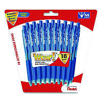 Pentel WOW! Ballpoint Pen, Retractable, Medium 0.7 mm, Blue Ink, Translucent Blue/Blue Barrel, 18/Pack (BK440BP18CPK)