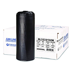 Inteplast Group Low-Density Commercial Can Liners, 33 gal, 1.5 mil, 33" x 39", Black, Interleaved Roll, 20 Bags/Roll, 5 Rolls/Carton (SL3339150K)