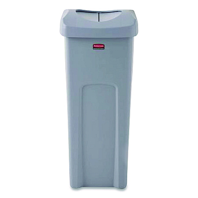 Rubbermaid Commercial Universal Square Trash Can with Swing Lid, 23 gal, Plastic, Gray (2143862)