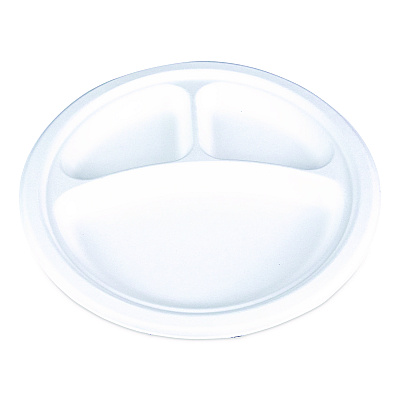 SCT ChampWare Molded Fiber Tableware, 3-Compartment Plate, 10" dia, White, 125/Sleeve, 4 Sleeves/Carton (18163WPF)
