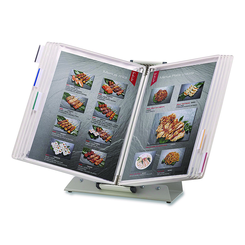 Tarifold Antimicrobial Desktop Reference and Display System, 10 Panels with White Borders, White Base (DA221)
