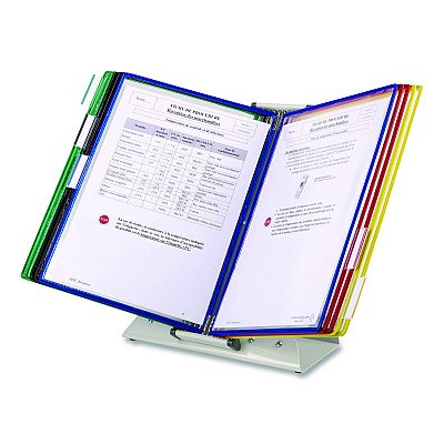 Tarifold Antimicrobial Desktop Reference and Display System, 10 Panels with Assorted Borders, White Base (DA291)
