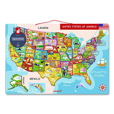 Janod Cardboard United States Map Puzzle, Grades 2 to 7, 48 Pieces (J05487)