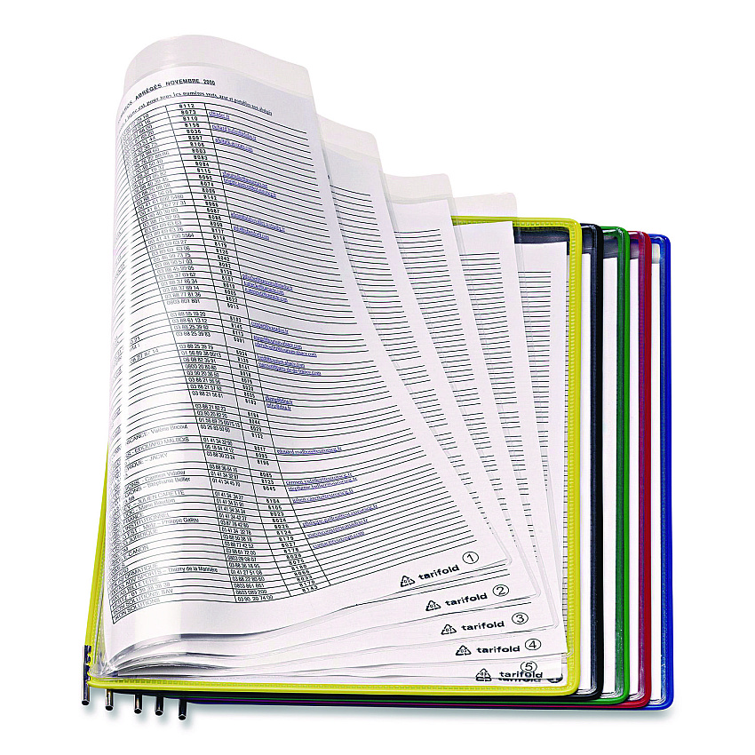 Tarifold Foldfive Pockets, 25 Sections, Clear Panel Assorted Color Border, 5/Pack (P095F)