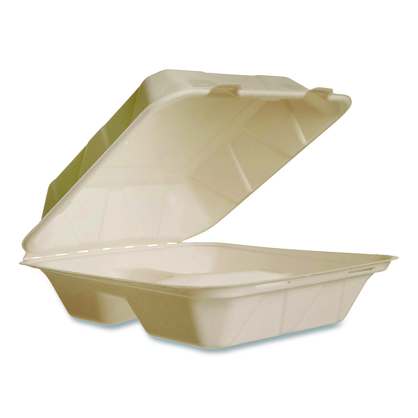 Vegware Nourish Molded Fiber Takeout Containers, Compostable, 3 Compartments, 7.9 x 7.9 x 2.9, White, Sugarcane, 200/Carton (VWHC83NFA)