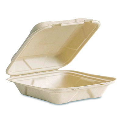 Vegware Nourish Molded Fiber Takeout Containers, Compostable, 7.9 x 7.9 x 2.9, White, Sugarcane, 200/Carton (VWHC81NFA)