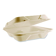 Vegware Nourish Molded Fiber Takeout Containers, Compostable, 3 Compartments, 9 x 9 x 3, White, Sugarcane, 200/Carton (VWHC93NFA)