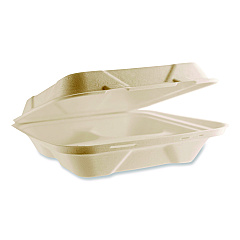 Vegware Nourish Molded Fiber Takeout Containers, Compostable, 3 Compartments, 9 x 9 x 3, White, Sugarcane, 200/Carton (VWHC93NFA)
