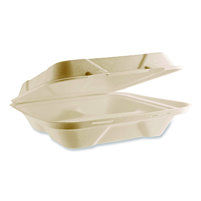 Vegware Nourish Molded Fiber Takeout Containers, Compostable, 3 Compartments, 9 x 9 x 3, White, Sugarcane, 200/Carton (VWHC93NFA)