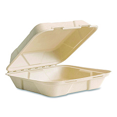 Vegware Nourish Molded Fiber Takeout Containers, Compostable, 9 x 9 x 3, Natural, Sugarcane, 200/Carton (VWHC91NFA)