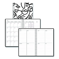 House of Doolittle Recycled Non-Dated Monthly/Weekly Planner, Abstract Faces, Black/White Cover, Undated (212141)