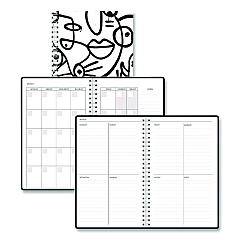 House of Doolittle Recycled Non-Dated Monthly/Weekly Planner, Abstract Faces, Black/White Cover, Undated (212141)