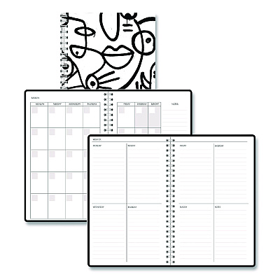 House of Doolittle Recycled Non-Dated Monthly/Weekly Planner, Abstract Faces, Black/White Cover, Undated (212141)