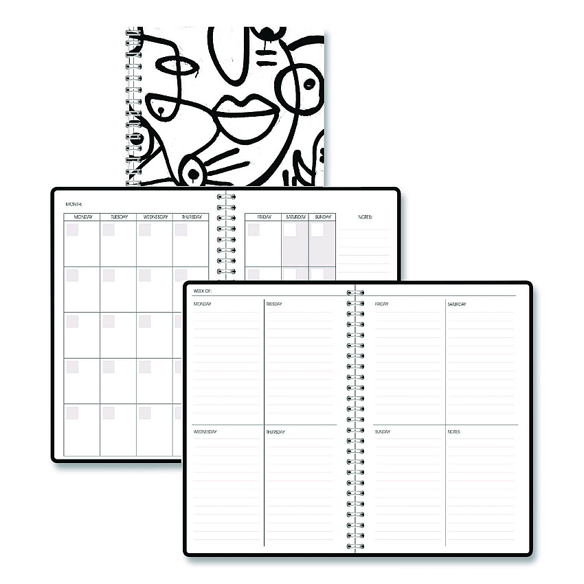 House of Doolittle Recycled Non-Dated Monthly/Weekly Planner, Abstract Faces, Black/White Cover, Undated (212141)