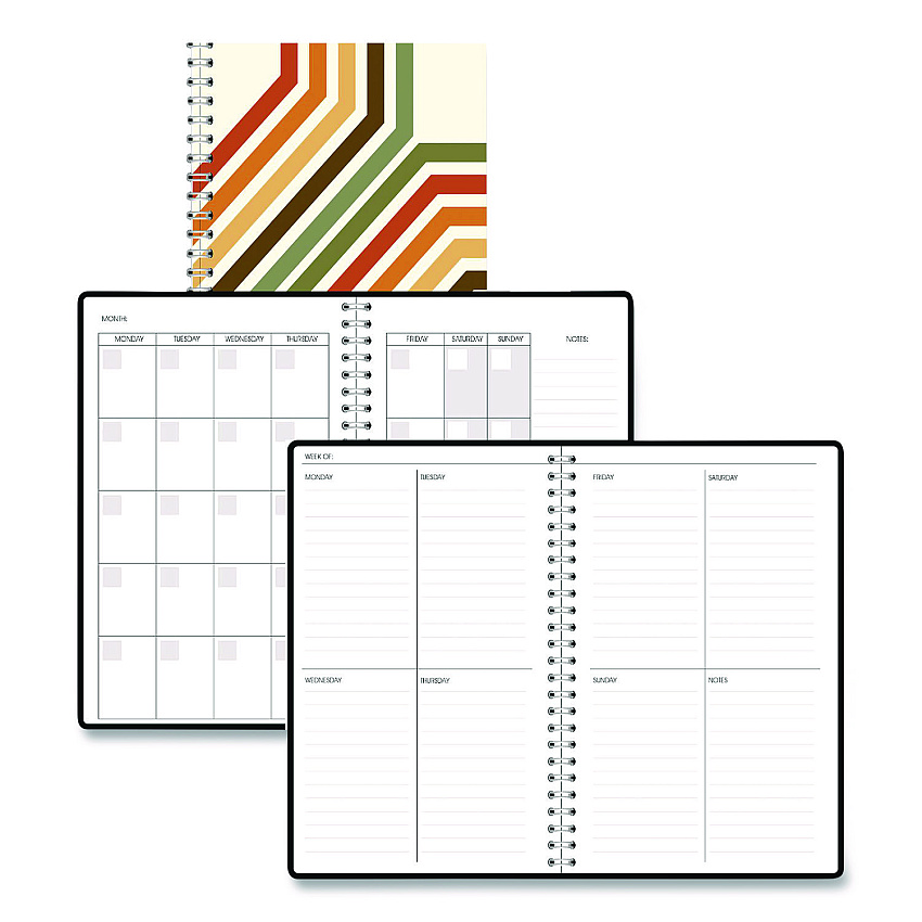 House of Doolittle Recycled Non-Dated Monthly/Weekly Planner, 70's Stripes, Multicolor Cover, Undated (212142)