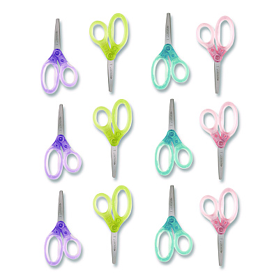 Westcott Jellies Kids Scissors, 5" Long, Straight Assorted Handle Colors, 12/Pack (67548)
