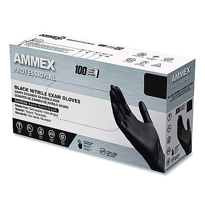 AMMEX Professional Nitrile Exam Gloves, Powder-Free, Small, Black, 100/Box (ABNPF42100BX)