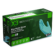 X3 by AMMEX Industrial Nitrile Gloves, Powder-Free, X-Large, 3 mil Thick, 9.5" Long, Blue, 100/Box (X348100BX)
