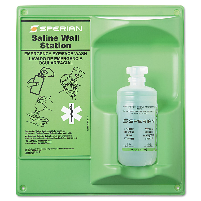 Honeywell Saline Eye Wash Wall Station, 16 oz Bottle, 1 Bottle/Station (FND320004600000)
