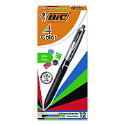 BIC 4-Color Pro Grip Multi-Color Ballpoint Pen, Retractable, Medium 1 mm, Black/Blue/Green/Red Ink, Black/Gray Barrel, Dozen (MMPG11AST)