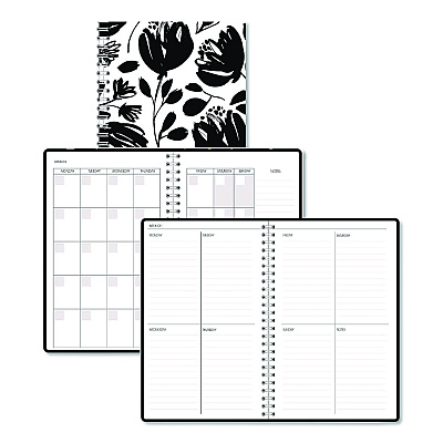 House of Doolittle Recycled Non-Dated Monthly/Weekly Planner, Black and White Floral, Black/White Cover,  Undated (212149)