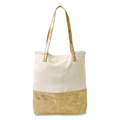 Martha Stewart Deluxe Tote Bag, Large, Accommodates Laptops Up to 13", 14.25" x 4" x 16.25", Beige/Gold (MS106A)
