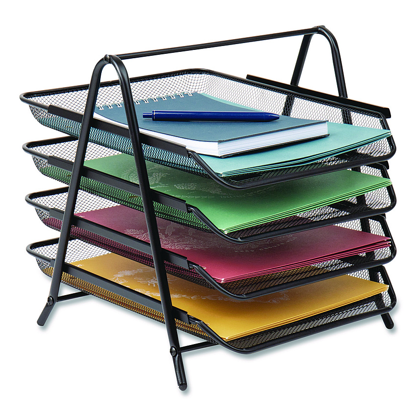 Mind Reader Tiered Metal Mesh Desk Tray Organizer, 4-Tier, Letter Size, 13.75 x 12 x 12.5, Black (4TPAPERBLK)