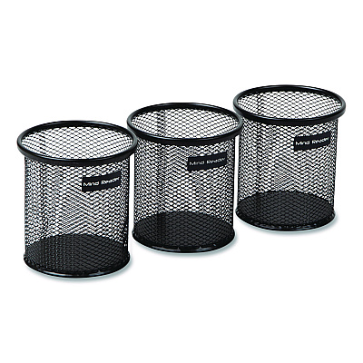 Mind Reader Metal Mesh Utensil Holder, 3.5" dia x 3.7"h, Black, 3/Pack (CLIPMESH3BLK)