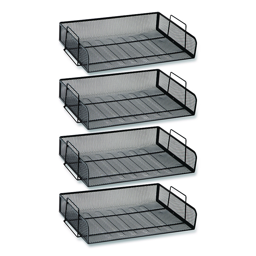 Mind Reader Stackable Paper Desk Tray Organizer, Letter Size, 9.75 x 14 x 3.25, Black, 4/Pack (DSTACK4BLK)