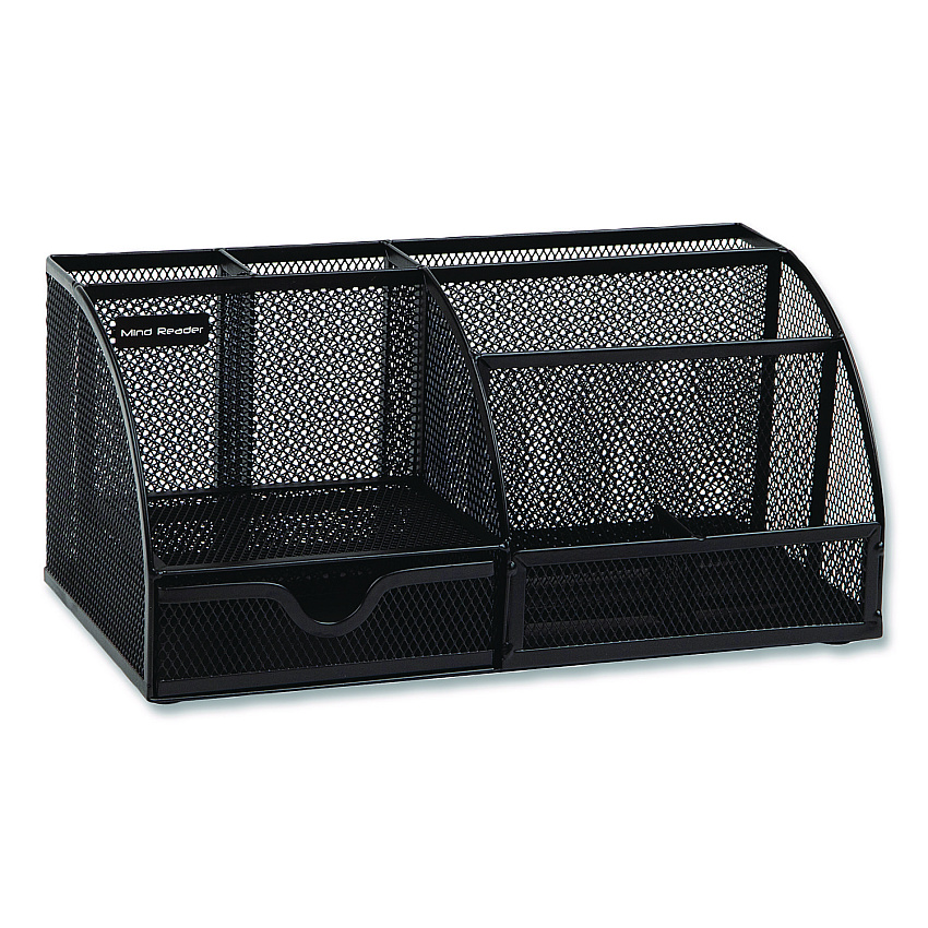 Mind Reader 7-Compartment Metal Desk Organizer, 11 x 5.5 x 5, Black Metal Mesh (JOEORGBLK)
