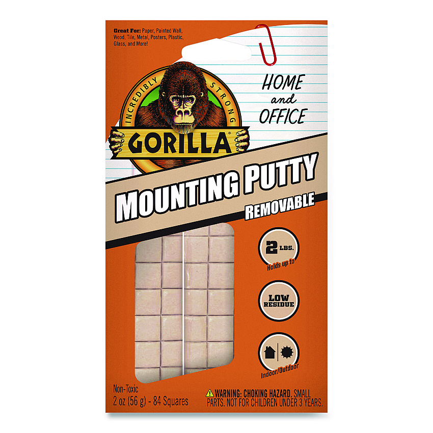 Gorilla Removable Mounting Putty, Repositionable and Reusable, 2 oz, 84 Squares/Pack (102745)