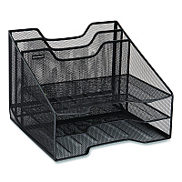 Mind Reader Metal Mesh Vertical File Holder Paper Tray Desktop Organizer, 2-Tier/5-Compartment, Letter Size, 11.25 x 12.5 x 9.5, Black (MESHBOX5BLK)